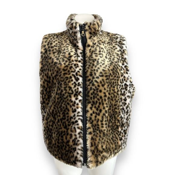 Cejon Accessories Inc Vest Faux Fur Leopard Print Mob Wife Full Front Zip Sz L - Picture 1 of 12